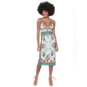 NWT COLCCI Made in Brazil 🇧🇷 V neck Sleeveless‎ Bodycon Floral Midi Dress Sz 4